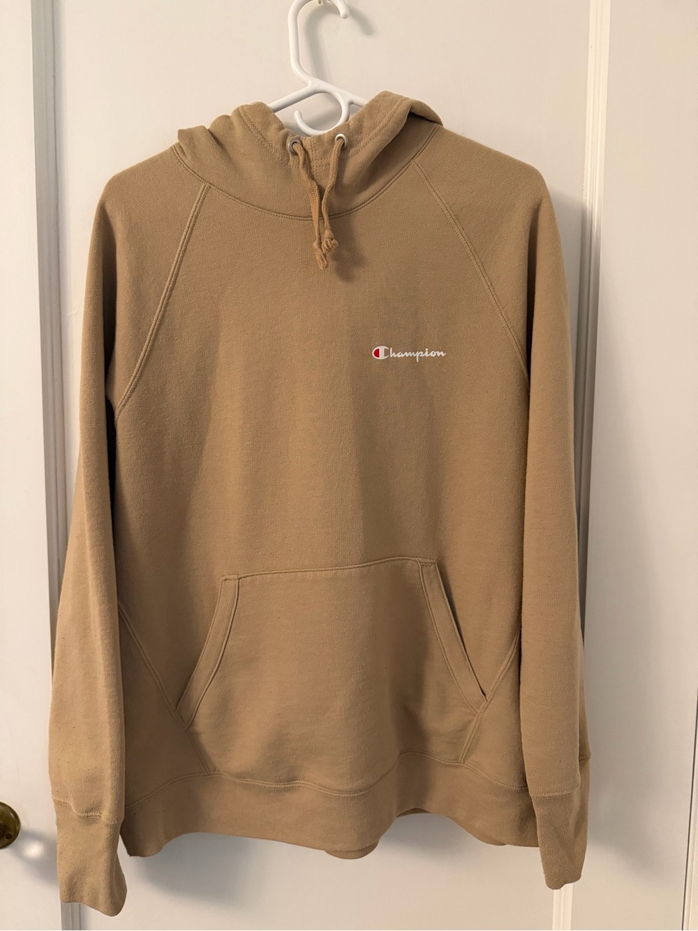 Champion Men's Tan Pullover Hoodie with Script Logo